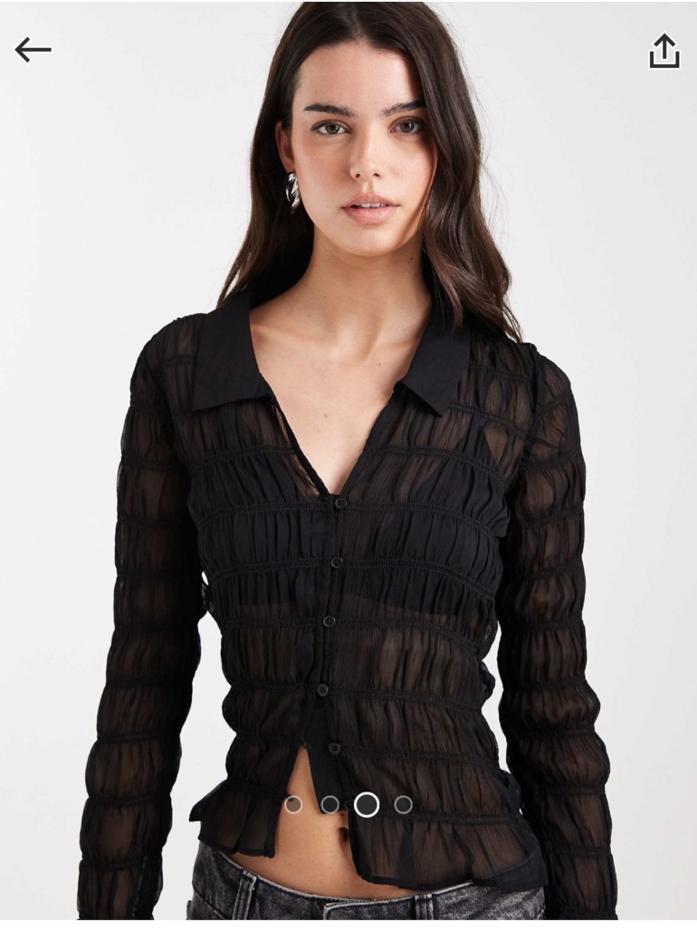 ASOS Black Sheer Ruched Button‑Down Blouse